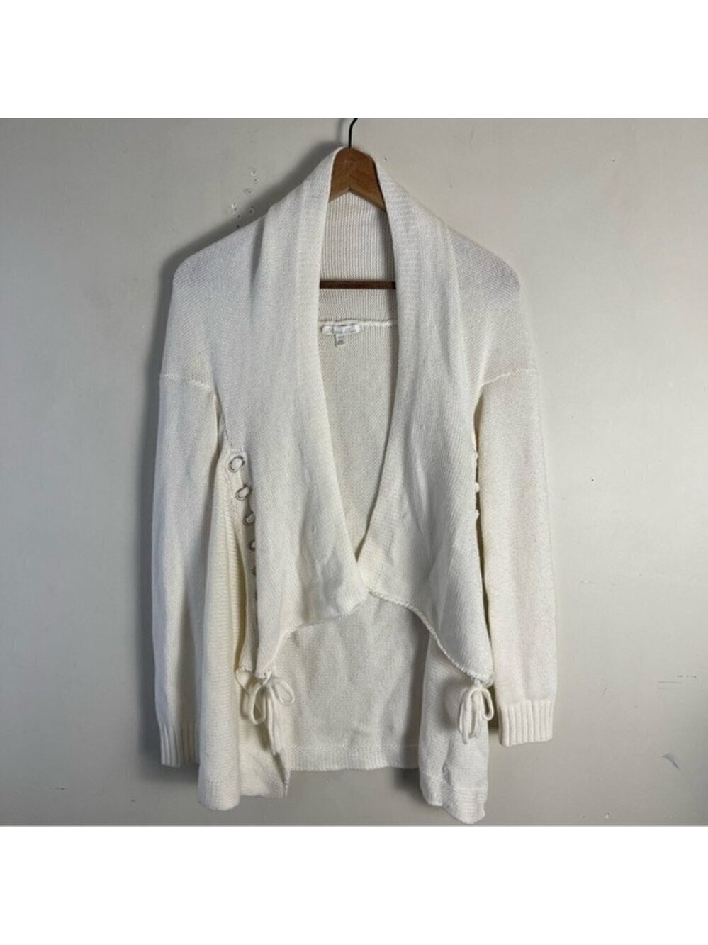 Minnie Rose cotton cashmere blend open front long sleeve cardigan ivory XS/S